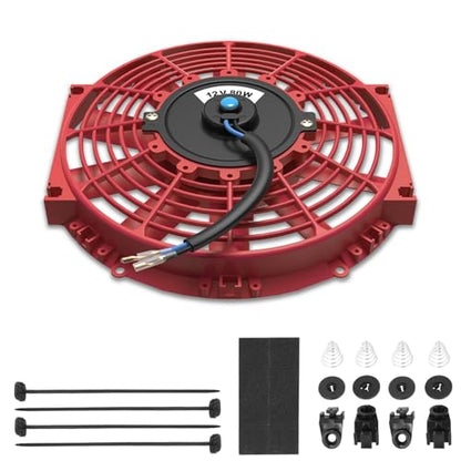 Auto Dynasty 10" Universal 12V Electric Radiator Cooling Fan Kit, Red - color: Red, size: 10 Inch Diameter