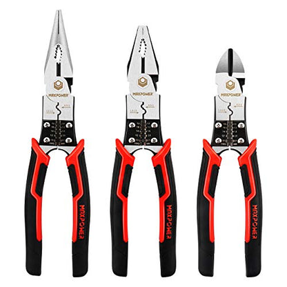 MAXPOWER Multi 3-Pc Pliers Set – 8" Long Nose, Linesman & Side Cutter