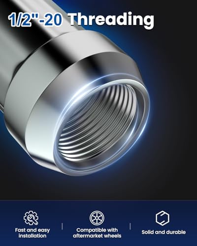 GAsupply 1/2 x 20 Lug Nuts Chrome, 1.38" 35mm Tall Cone Seat, 20Pcs+1 Key - color: Silver, size: 1/2"-20, style: 20 Pack-1.38" Tall