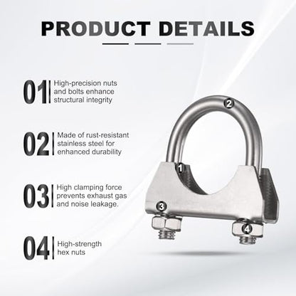 HARFINGTON U Bolt Muffler Exhaust Clamp 33mm/1.3" 304 Stainless Steel U-Bolt Clamps Muffler Tip Hook Saddle Exhaust Clip for Tip Pipes Connection - size: 33mm