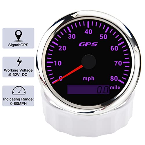 KAOLALI GPS Speedometer 85mm 3-3/8" Car Speedometer Gauge GPS Antenna 0-80 MPH for Car Motorcycle Boat Marine Truck fit 9-32V 7 Colors Backlight - color: 80MPH-Silver