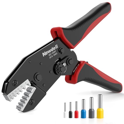 Newdeli Ferrule Crimping Tool 24-8 AWG Wire Ferrule Crimper - Ratchet Wire Crimper Tool for Ferrule Connectors Electrical Wire Terminals Ratcheting Crimping Plier Crimp Tool - style: ND-10WF for ferrule connectors
