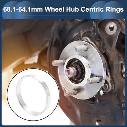 Car Wheel Hub Centric Rings OD 68.1mm to ID 64.1mm Wheels Center Shaft Shock Absorbing Hubrings Aluminum Alloy Silver Tone Durable - size: OD 68.1mm to ID 64.1mm
