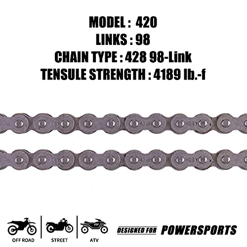 420H Motorcycle Chain+ Chain Breaker,98-Link Heavy Duty Drive Chain - size: 98