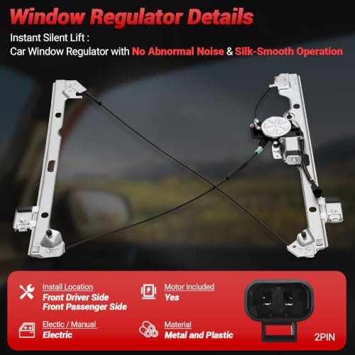 PZ Front Driver and Passenger Power Window Regulator with Motor Compatible with 2000-2006 Chevy Silverado, Tahoe, Suburban, Avalanche, Cadillac Escalade, GMC Yukon, 741-644 741-645 - style: 741-644/741-645
