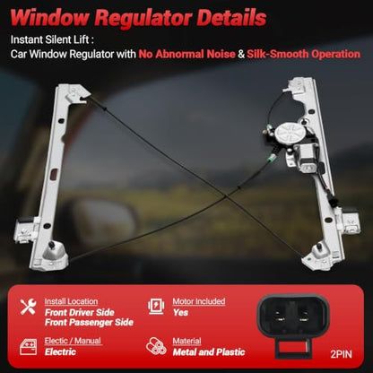 PZ Front Driver and Passenger Power Window Regulator with Motor Compatible with 2000-2006 Chevy Silverado, Tahoe, Suburban, Avalanche, Cadillac Escalade, GMC Yukon, 741-644 741-645 - style: 741-644/741-645