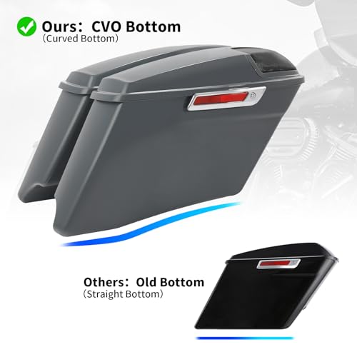 TCT-MOTORPARTS 4" Extended Hard Saddlebags Gunship Gray Saddle bags Fit for Harley CVO Touring Models FLT, FLHT, FLHTCU, FLHRC, Road King, Road Glide, Street Glide, Electra Glide 2014-2024 - color: Gunship Grey w/ Chrome Latches