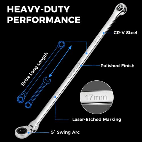 16.5" Long Flex Head Nano Ratchet Wrench & 19 Pcs 3/8" Nano Impact Sockets - size: 20-Piece