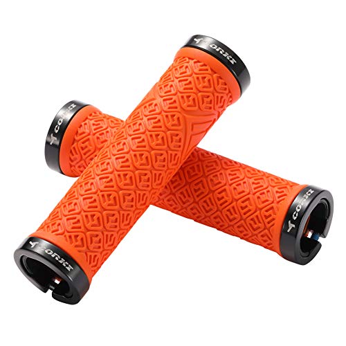 corki Mountain Bike Grips,Double Lock on Locking Bicycle Handlebar Grips for MTB,Downhill - color: Orange