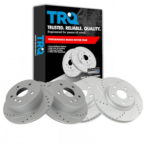 TRQ Performance Front and Rear Brake Rotor Set G Coated Drilled and Slotted - style: BRA15026