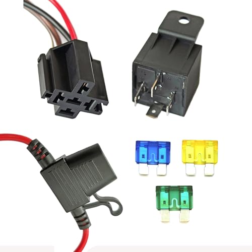 Electric Fan Wiring Kit Electric Fan Relay Kit with Thermostat Radiator Fan Sensor Switch Electric Cooling Fan Thermostat Kit Temperature Sensor Switch 185 On 175 Off, 40 AMP Waterproof Relay Kit