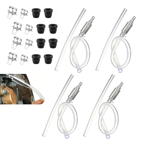 4 PCS Brake Bleeder Hose, Brake Fluid Bleeder Kit with Metal Clips, One Way Check Valve Brake System Bleeding Tools, Universal for Auto Motorcycle Clutch Hydraulic System