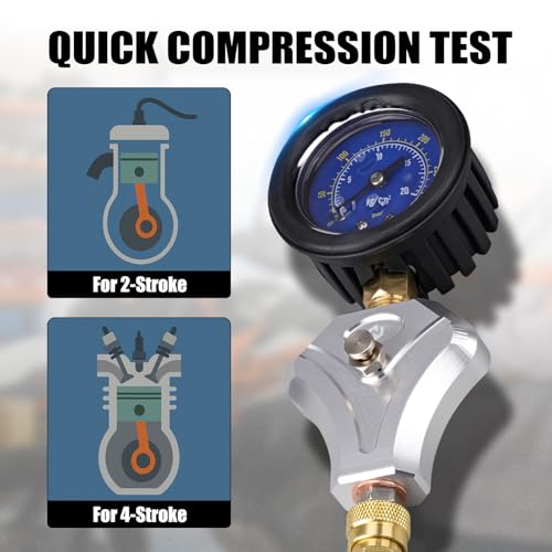 NICECNC Engine Cylinder Compression Tester Kit with 10 mm, 12 mm, and 14 mm Spark Plug for 2-Stroke and 4-Stroke Engines Compression Gauge Tool & Routine Quick Engine Checks