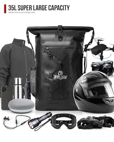 Grapelet Motorcycle Sissy Bar Bag, Waterproof Roll-Top Dry Backpack 35L