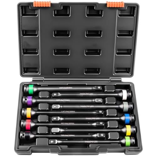 Torque Limiting Extension Bar Kit, 10 Piece 1/2" Drive Torque Wrench Set with Color-Coded Torque Sticks (65-150 Ft-Lbs), Compatible with 1/2" Drive Tools for Lug Nuts, Automotive Repair
