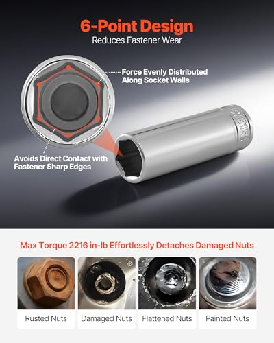 VEVOR Socket Set, 76 Pieces, 3/8 inch Drive Socket and Ratchet Set, SAE and Metric, Deep and Shallow, Mechanic Tool Kit with Accessories and Storage Case, CR-V Alloy Steel, for Automotive Repair - size: 76-PCS