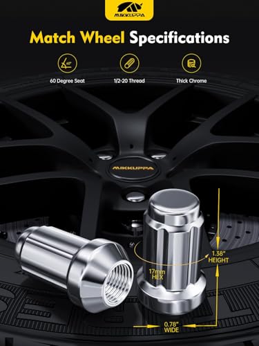 MIKKUPPA 1/2-20 Lug Nuts, Chrome 20PCS Closed End Spline Lug Nuts - color: Chrome, size: 1/2"-20, style: 20 PCS