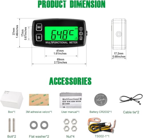 YOOREAL Digital Gas Engine Temperature Gauge Meter,Hourmeter Tachometer - size: TS002