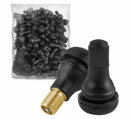 Elsjoy 100 Pack TR412 Tire Valve Stems, Tubeless Rubber Snap-in Tire Valve Stem, Short Black Tire Valve Stem, Fits 0.453 Inch Rim Holes on Standard Vehicle Tires - size: TR412