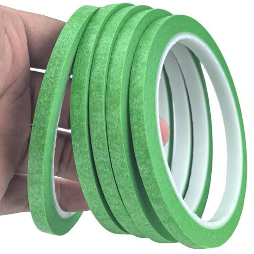 JINBING Washi Paper Masking Tape Art Tape for DIY Nail Arts Drawing Pattern Making Painters Tape 1/4 Inch x 27 Yard 5Rolls (Green) - color: Green