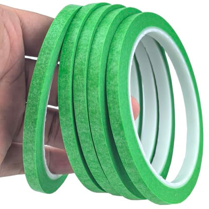JINBING Washi Paper Masking Tape Art Tape for DIY Nail Arts Drawing Pattern Making Painters Tape 1/4 Inch x 27 Yard 5Rolls (Green) - color: Green
