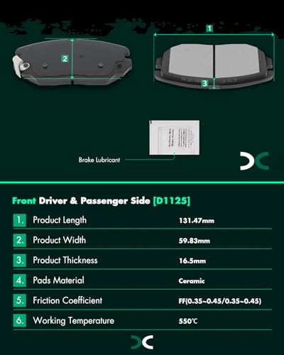 SCITOO D1125 D1275 Ceramic Brake Pads Sets Front and Rear - size: Front-D1125 & Rear-D1275