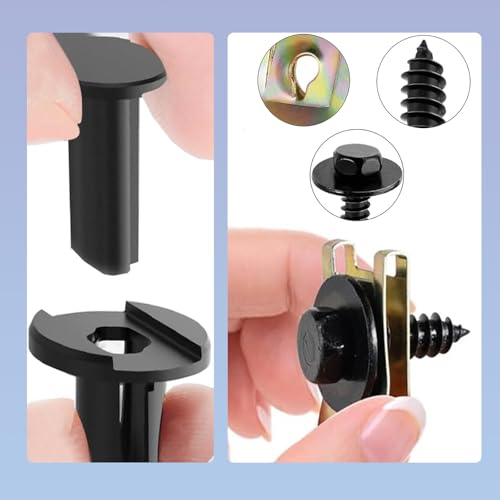 100 PCS Car Body Fasteners Assortment Kit, Bumper Fender Splash Guard Screws Bolts U-Nuts, Universal for Most Cars, Trucks, SUVs (Black)
