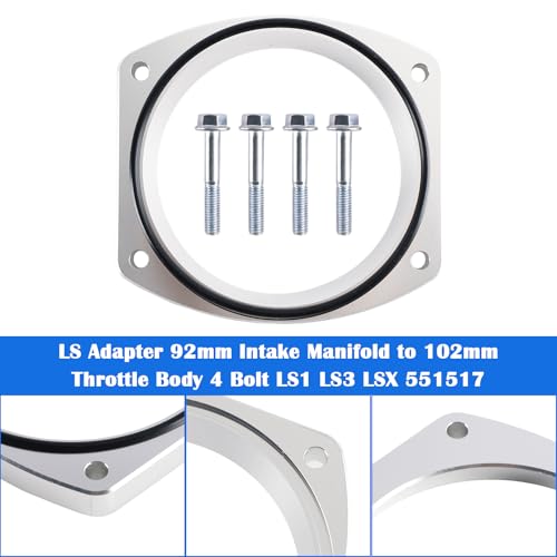 Bruce & Shark 102mm Aluminum Throttle Body Adapter Spacer Plate Kit Compatible with GM LS1 LS3 LSX LS Engine, With 4 Bolt & O-Ring