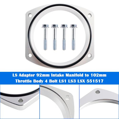 Bruce & Shark 102mm Aluminum Throttle Body Adapter Spacer Plate Kit Compatible with GM LS1 LS3 LSX LS Engine, With 4 Bolt & O-Ring