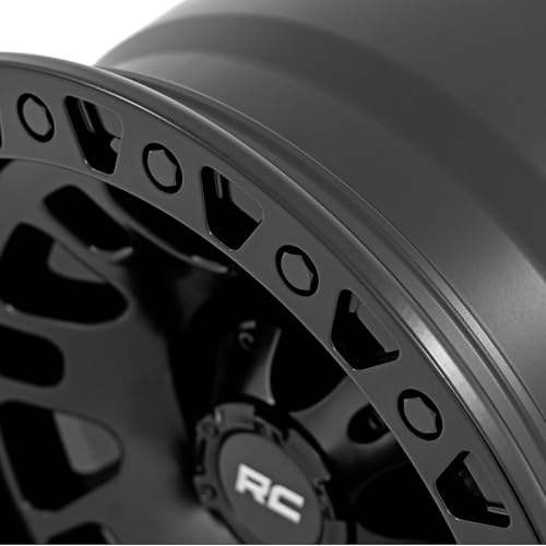 Rough Country 82 Series Wheel - 17x9, 6x135mm Bolt Pattern, 12mm Offset, Semi-Gloss Black One-Piece Aluminum Off-Road Wheel with 8-Spoke Design