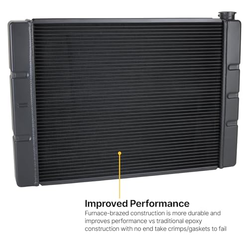 Speedway Motors 31” Double Pass Aluminum Racing Radiator for SBC and BBC Engines, 2-Row 1” Tube Core, 2.25” Thick, Black Finish, High Cooling Efficiency