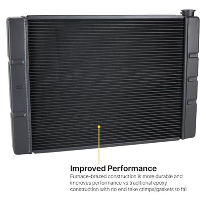 Speedway Motors 31” Double Pass Aluminum Racing Radiator for SBC and BBC Engines, 2-Row 1” Tube Core, 2.25” Thick, Black Finish, High Cooling Efficiency