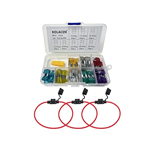Automotive Car Truck Mini Blade Type Fuse Assorted Kit 81 Pieces + 3 Pieces in-line 14 Gauge Mini Fuse Holder - style: Box-14 awg