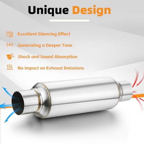 2.5" Inlet Resonator, A-KARCK Stainless Steel Polished 2.5" Inlet 2.5" Outlet 16" Overall Length Exhaust Resonator Muffler Straight Through Design - size: 2.5" Inlet/Outlet 16" Long - Polished