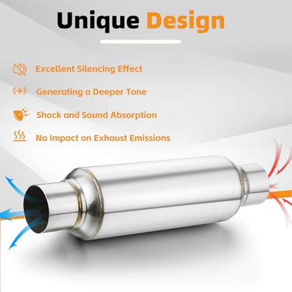 2.5" Inlet Resonator, A-KARCK Stainless Steel Polished 2.5" Inlet 2.5" Outlet 16" Overall Length Exhaust Resonator Muffler Straight Through Design - size: 2.5" Inlet/Outlet 16" Long - Polished