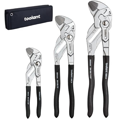 toolant 3PCS Chrome Pliers Wrench Set, 7/10/12-Inch, CR-V Steel Jaws - size: 7/10/12-inch Chrome