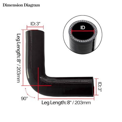 ID 3 inch 90 Degree Silicone Elbow Coupler Hose 8" Leg Length - size: ID: 3"