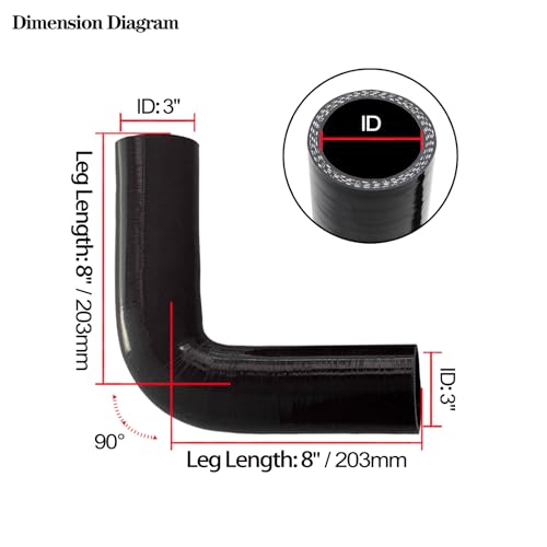 ID 3 inch 90 Degree Silicone Elbow Coupler Hose 8" Leg Length - size: ID: 3"
