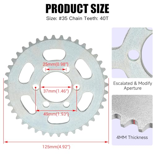Upgraded 40 Tooth Rear Sprocket 35 Chain 37mm Bore for CT100U DB30 - color: Silver