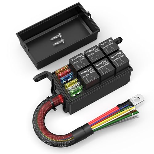 DaierTek 12V Relay Box 6 Way12 AWG Pre-Wired Waterproof Relay Box 6 Slot ATC/ATO Fuse Relay Block Universal Relay Panel for Automotive Car Marine Boat - color: Black, size: RB-R6F6-W2