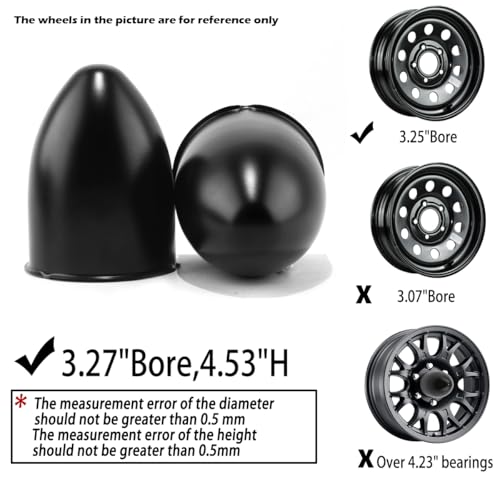 2Pcs 3.27" OD 4.53" H Pointed Top Trailer Wheel Center Caps for Rim - color: Matt Black, size: 3.27" OD 4.53" H