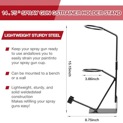 YUZES Gravity Feed Spray Gun Holder, 100 Paint Strainers, Bench/Wall Mount