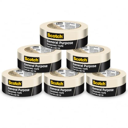Scotch General Purpose Masking Tape, Tan, 1.41 in x 60.1 yd, 6 Rolls - size: 1.41 inches x 60.1 yards, 6 Rolls