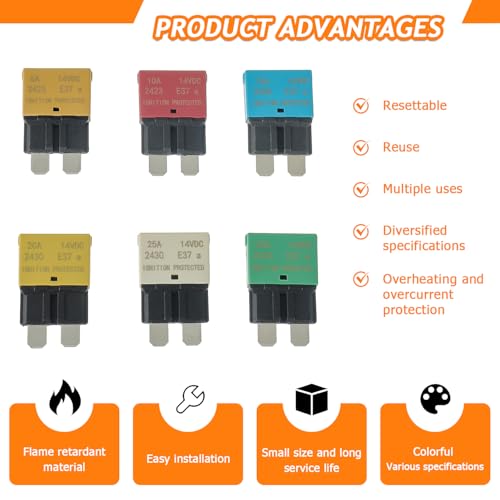 Auto Reset Circuit Breaker Fuse - style: E37 (5A,10A,15A,20A,25A,30A) Mixed