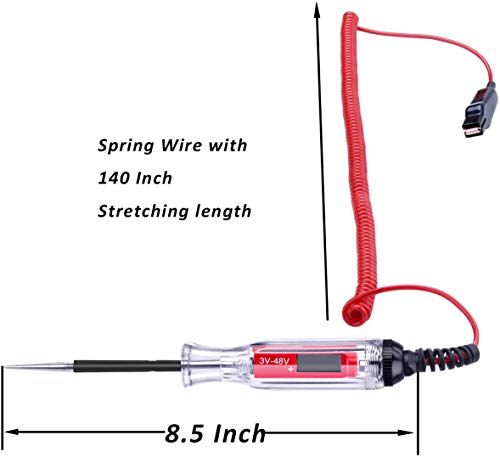 3-48V Digital LCD Circuit Tester w/ 140 Inch Extended Spring Wire & Probe