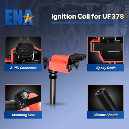 ENA Set of 8 Ignition Coil Pack with Wire Set and 16 Spark Plug 5.7 Compatible with Chrysler Dodge Jeep Ram 1500 2500 3500 Magnum Grand Cherokee 300 5.7L V8 2003 2004 2005 Replaces UF378 3213 -Red