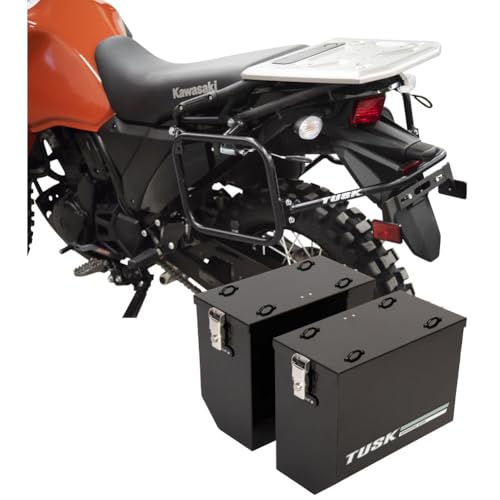 TUSK Aluminum Panniers with Pannier Racks V2 Large Black for Kawasaki KLR650 2022-2025