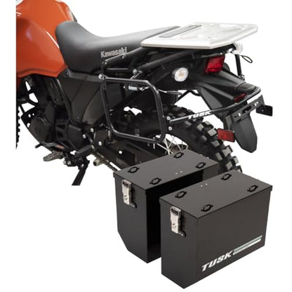 TUSK Aluminum Panniers with Pannier Racks V2 Large Black for Kawasaki KLR650 2022-2025