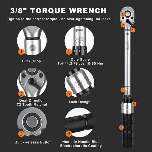 AEROFORCE 14PCS 3/8-Inch Drive Swivel Magnetic Spark Plug Socket Set with 3/8" Torque Wrench (5-45 Lb.ft/6.8-61.2 Nm), Universal Joint & Extension Bar - Durable CR-V Steel for Easy Spark Plug Removal - size: 14PCS Magnetic