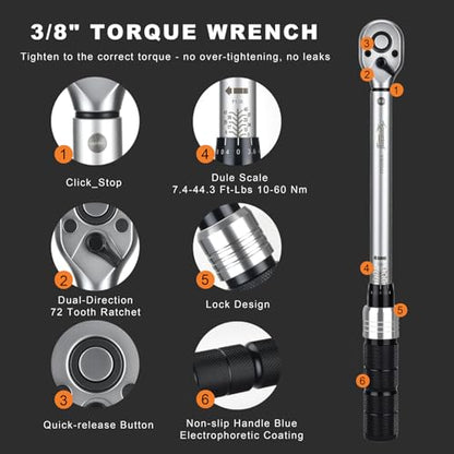 AEROFORCE 14PCS 3/8-Inch Drive Swivel Magnetic Spark Plug Socket Set with 3/8" Torque Wrench (5-45 Lb.ft/6.8-61.2 Nm), Universal Joint & Extension Bar - Durable CR-V Steel for Easy Spark Plug Removal - size: 14PCS Magnetic